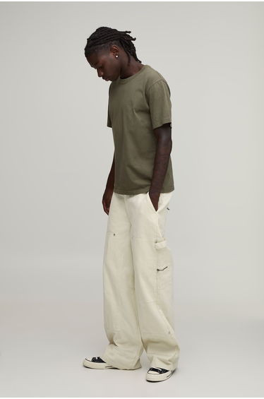 Baggy Fit Twill Multi Pocket Carpenter Trousers - ecru