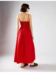 Red Shirring Body Boat Neck Maxi Dress - 1