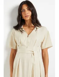 Denim Look Zip Belted Midi Dress - 3