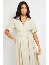 Denim Look Zip Belted Midi Dress - 1