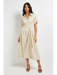 Denim Look Zip Belted Midi Dress