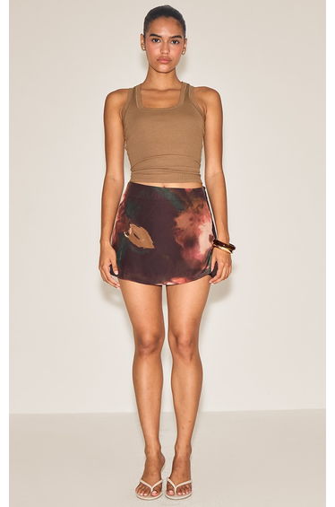 Multi Abstract Print Chiffon Flippy Mini Skirt