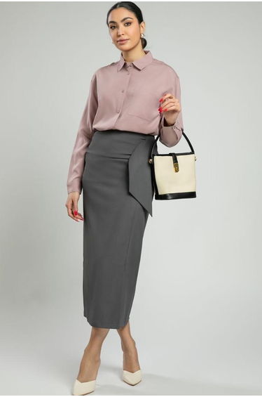 Midi Skirt With Asymmetric Tab Detail