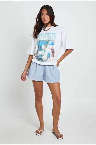 Santorini Print Oversized T-Shirt - white