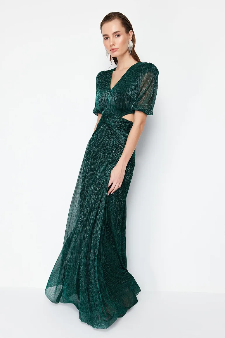 Shop Green Plain Fitted Knitted Evening Dress & Prom Dress Online in Oman