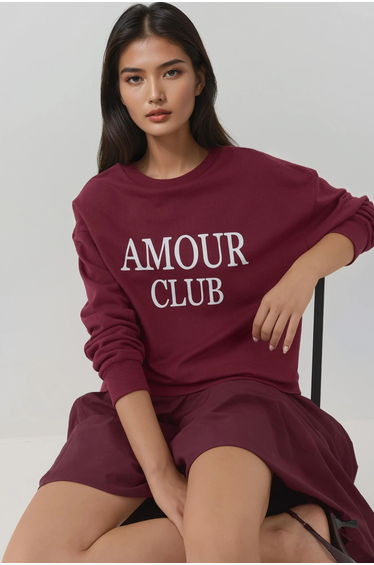 Printed Crew Neck Relaxed Fit Raised Sweatshirt