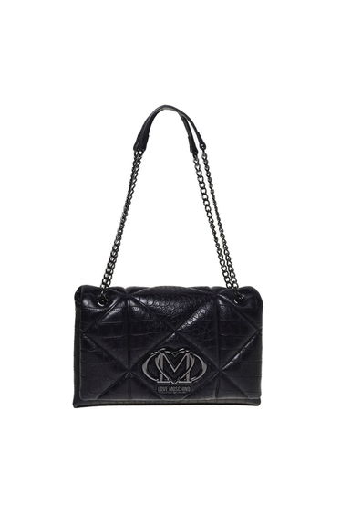 Croc-Effect Chain Shoulder Bag Black