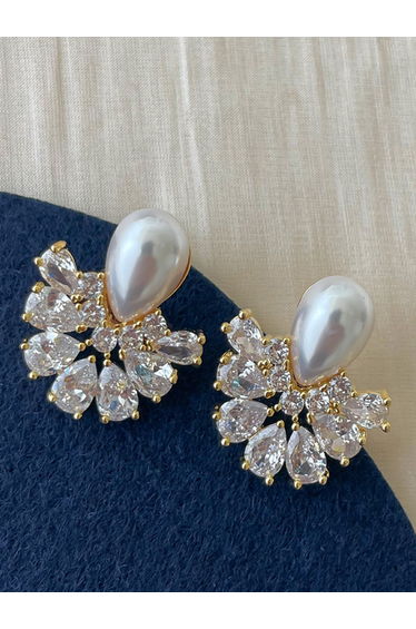 Gold Teardrop Shape Embellished Earrings