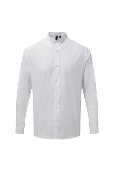 Premier Mens Grandad Collar Long-Sleeved Shirt - White