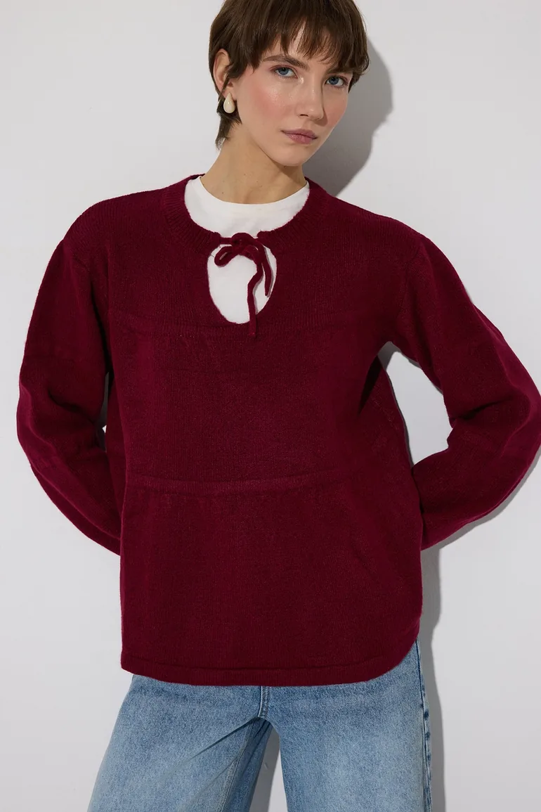 FRONT TIE KNIT SWEATER - 1