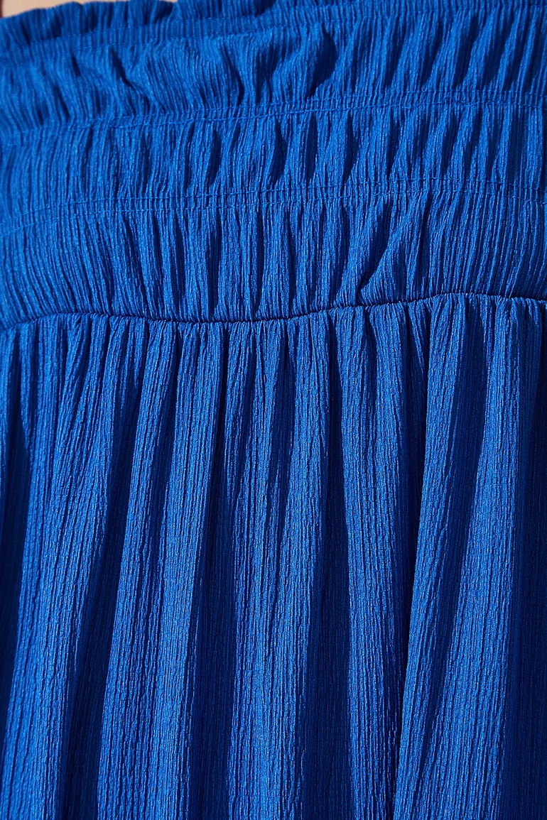 Women's Blue Strappy Crinkle Summer Knitted Dress - 3