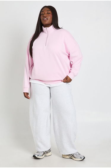 Plus Oversized Half Zip Sweatshirt - baby pink