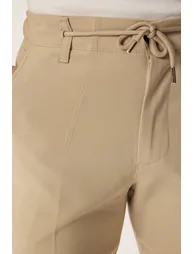 Slim Fit Waist Tie Detail Elastic Fabric Woven Trousers - 4