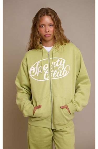 Lime Green Sports Club Cotton Fleece Full Zip Hoodie