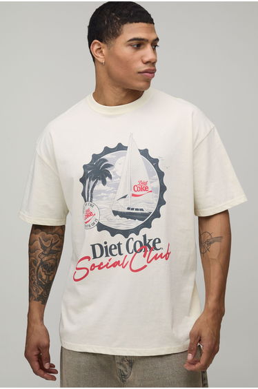 Oversized Diet Coke Social Club Printed License T-shirt - ecru
