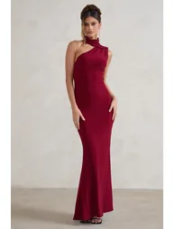 Capucine | Berry Red Asymmetric Draped Maxi Dress