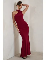 Capucine | Berry Red Asymmetric Draped Maxi Dress - 4