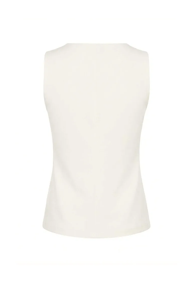 Ecru Peplum V-Neck Sleeveless Interlock Knitted Blouse - 1