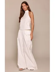 White Cotton Sun Embroidered Detail Trousers