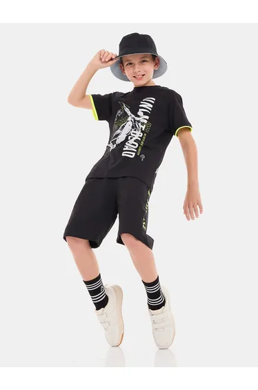 Graphic Print Cotton T-Shirt and Shorts Set