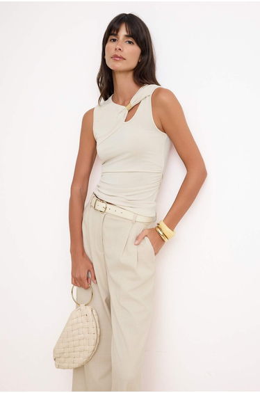 Stone Fitted/Cut-Out Detailed Accessory Flexible Knitted Blouse