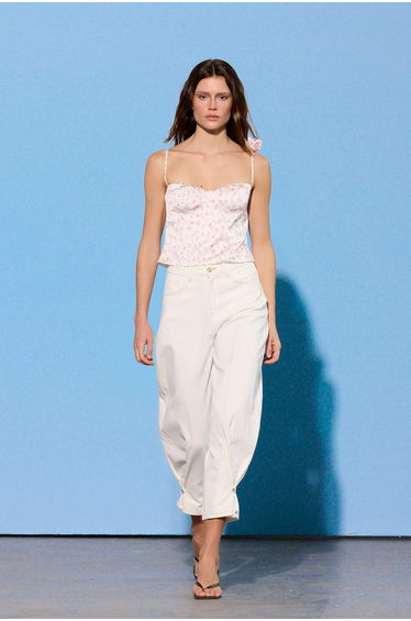 Limited Edition White Floral Heart Neckline Flower Accessory Woven Satin Blouse