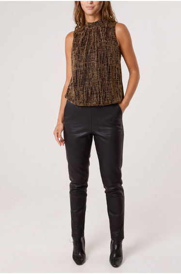 High Neck Lurex Puffball Sleeveless Blouse