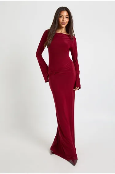 Drape Front Ruched Maxi Dress