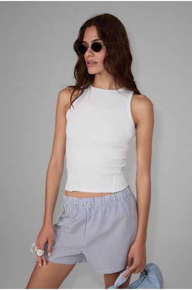 GRIMELANGE FARAZ Women's Soft and Stretchy Fabric Halter Neck Fitted White Tank Top product thumbnail 3