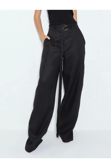 Exquisite Savina Linen Blend Pocketed Wide Leg Pants