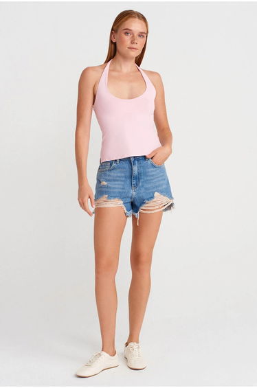 Dilvin Slim Fit Halter Neck Cut-Out Top