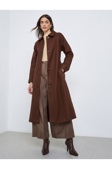Coffee Brown Midi Button Coat