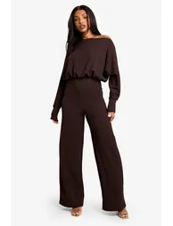 Cold Shoulder Wide Leg Textured Jumpsuit - brown - 2
