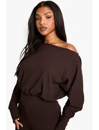 Cold Shoulder Wide Leg Textured Jumpsuit - brown - 3