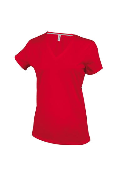 Kariban Womens/Ladies Feminine Fit Short Sleeve V Neck T-Shirt - Red