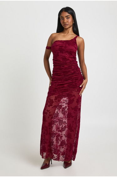 Strappy Devore Maxi Dress - burgundy