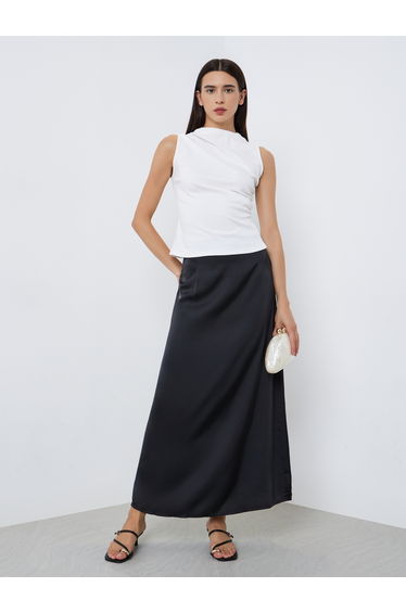 Solid Satin A-Line Maxi Skirt
