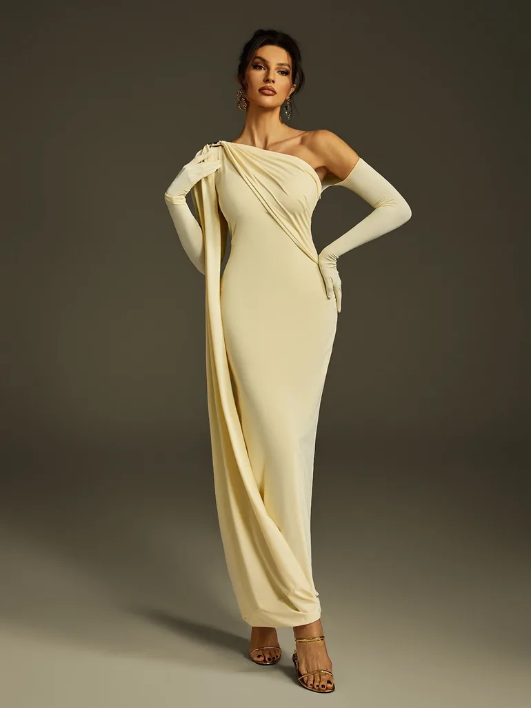butter yellow one shoulder dress Uma One Shoulder Dress in Lemon Yellow