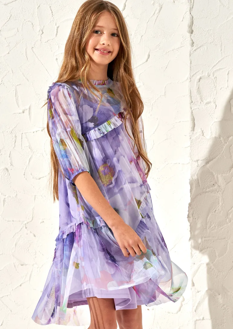 Beatrice Lavender Print Mesh Dress - 2