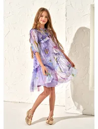 Beatrice Lavender Print Mesh Dress