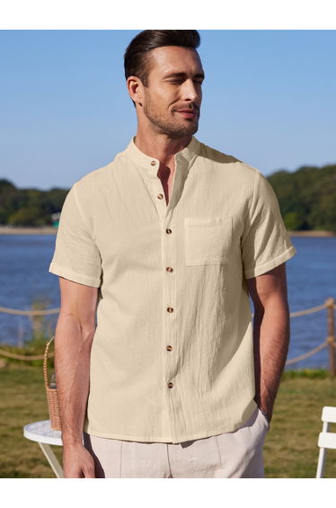 Solid Short Sleeve Button Front Pocket Detail Shirt