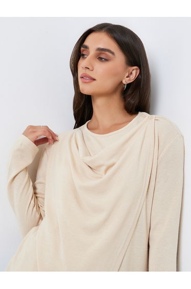 Women Long Sleeve Drape Neck Top