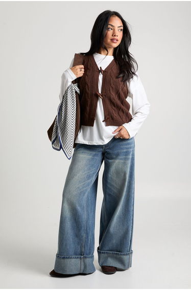 Toggle Button Cable Knit Waistcoat