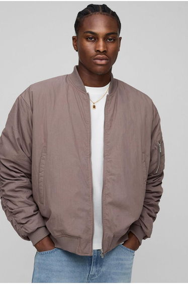 Boxy Fit Peached Embroidered MA1 Bomber Jacket - mauve