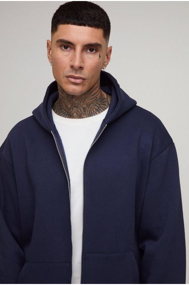 Tall Basic Oversized Zip Through Hoodie - navy