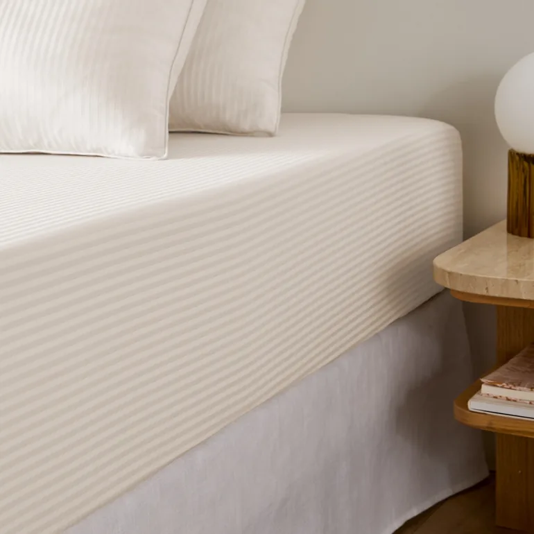 Opale Striped Cotton Satin Fitted Sheet with 30cm Flap