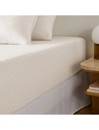 Opale Striped Cotton Satin Fitted Sheet with 30cm Flap