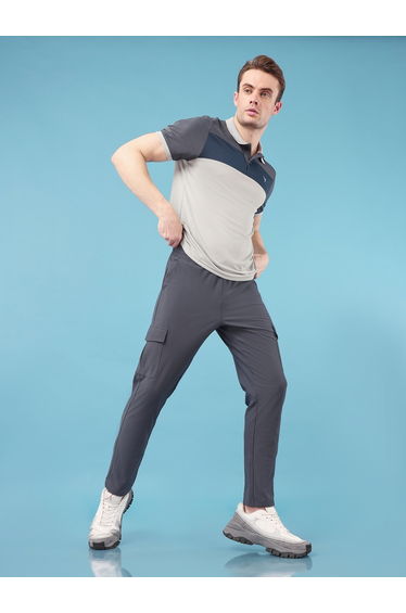 Grey Solid 4-Way Stretch Cargo Pants