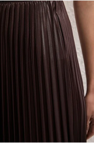 Brown*001 Straight Flared Pleated Maxi Skirt