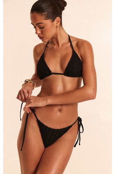 Black Crochet Overlay Tie Side Bikini Bottoms